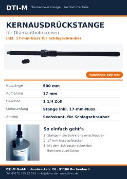 Kernausdrückstange 500 mm, M20, mit Adapter 1 1/4 Zoll und 17-mm-Nuss für Diamantbohrkronen
